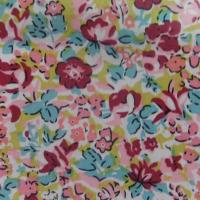 Coton popeline imprimé liberty fleurs ton  bordeaux ,bleu et rose