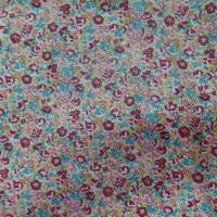 Coton popeline imprimé liberty fleurs ton  bordeaux ,bleu et rose