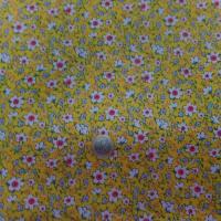 Coton popeline jaune imprimé liberty fleurs ton blanc et rose