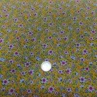 tissu coton popeline jaune imprimé liberty fleurs ton blanc et rose