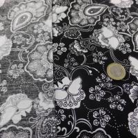 coton popeline noire imprimé fleurs ton blanc pas cher