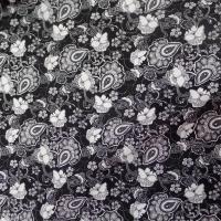 Vente de coton popeline noire imprimé fleurs ton blanc