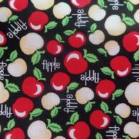 coton tissu popeline noire imprimé liberty motifs petite pomme  rouge