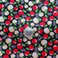 coton tissu popeline noire imprimé liberty motifs petite pomme  rouge
