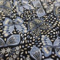Coton popeline noire imprimé liberty papillon beige bleu et blanc en ligne