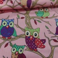 coton popeline rose imprimé hiboux anis ,vert ,bordeaux ,bleu vente sur Marseille