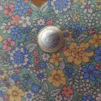 Coton popeline verte imprimé liberty fleurs ton bleu ,rose ,jaune