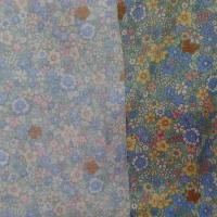 Coton popeline verte imprimé liberty fleurs ton bleu ,rose ,jaune