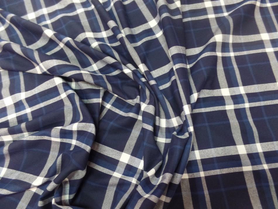 Coton style madras ton bleu et blanc chiné