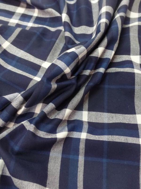 Coton style madras ton bleu et blanc chiné