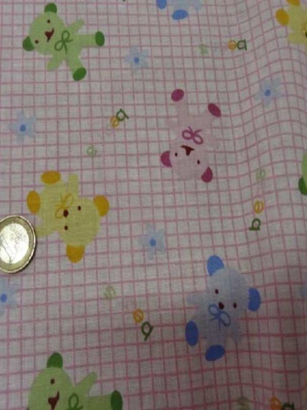 Coton ton rose enfant a carreaux motif ourson