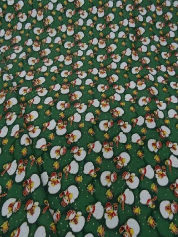 Coton ton vert imprime bonhomme de neige blanc