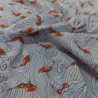 Voile de coton imprimé carpe koi orange pas cher