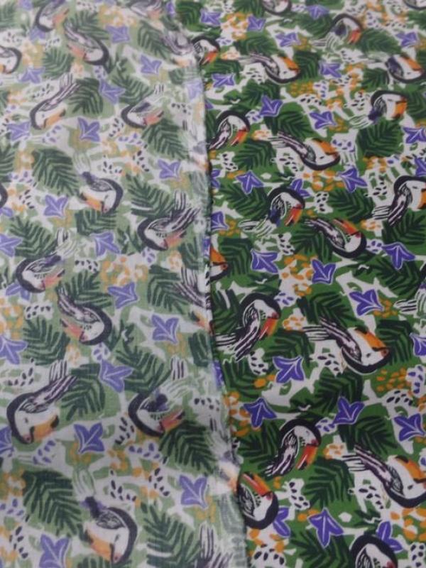 Coton tres fin imprime ton de vert blanc orange abricot