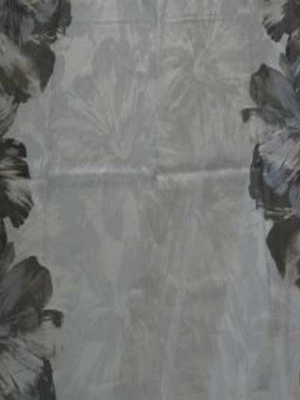 Coupon de lin blanc imprime gris beige et taupe 1 80m