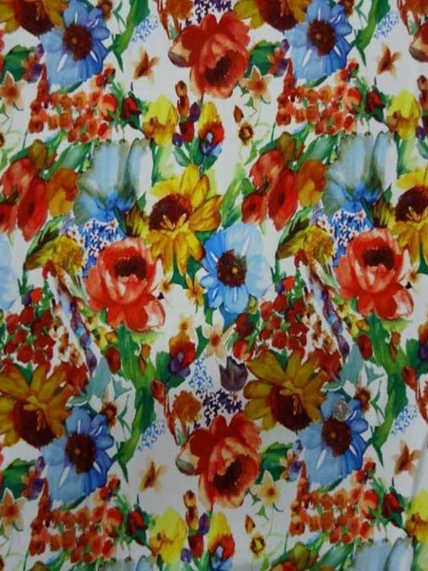 Coupon de lycra blanc imprime fleurs 3 45m