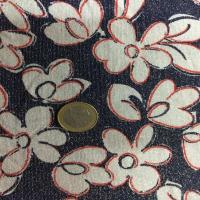 Coupon de lycra lurex metal imprime fleurs bleu blanc et rouge 2 20m5