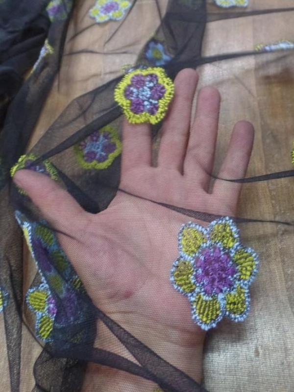 Coupon de résille noire brodé fleurs