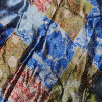 Coupon de satin imprime ton bleu metal dore lurex 2 80m2