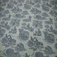 Coupon de toile de jouy en polyester lin motifs bleu marine 2 10m