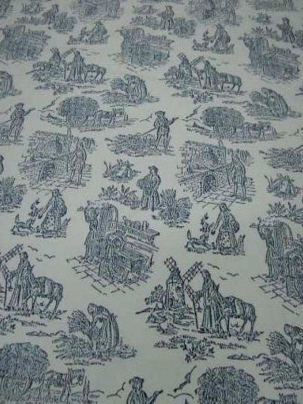 Coupon de toile de jouy en polyester lin motifs bleu marine 2 10m