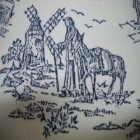 Coupon de toile de jouy en polyester lin motifs bleu marine 2 10m5
