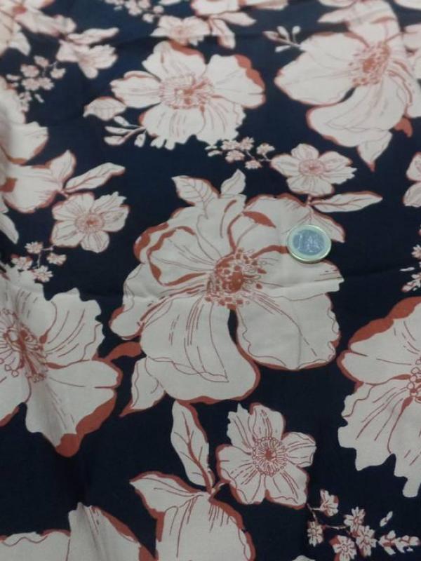 Coupon de viscose imprime fleurs ton marron beige