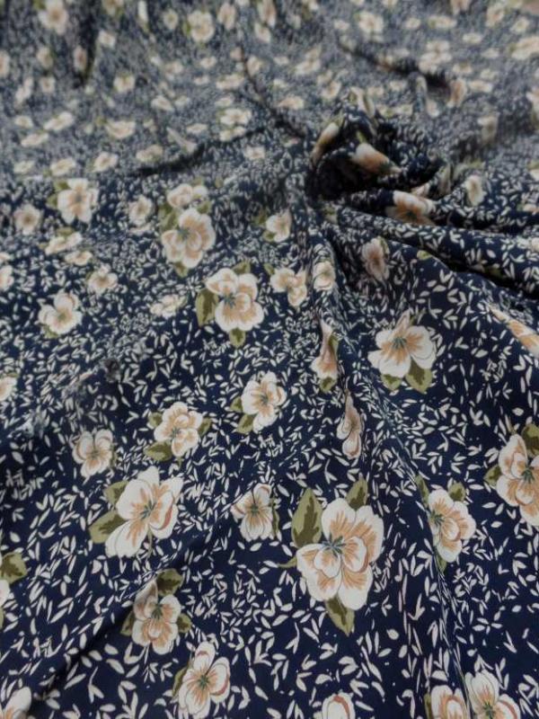 Coupon de viscose noire imprime fleurs ton jaune safran 2m