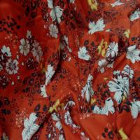 Coupon de viscose rouge imprime fleurs noir blanc et jaune safran 2 20m 0