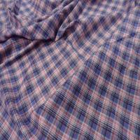 Coupon de voile coton imprime carreaux mauve rose 2 5m