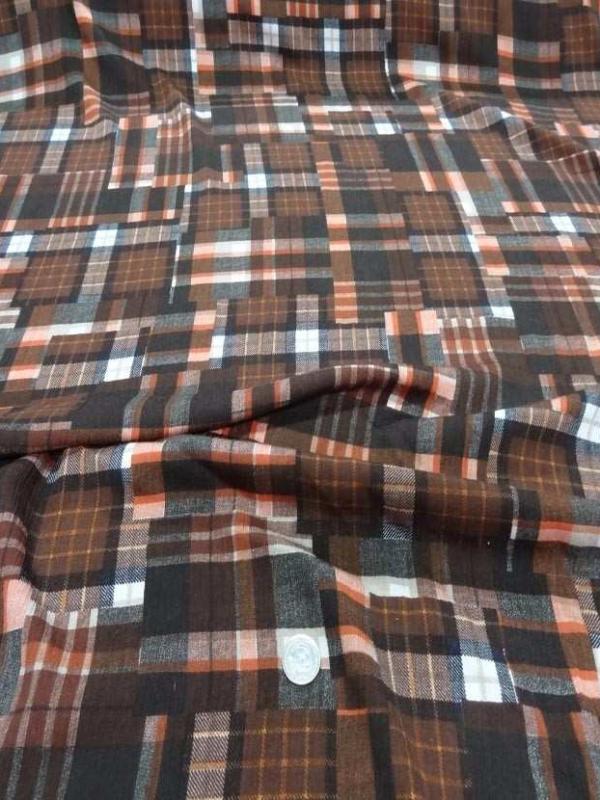 Crepon coton ton marron a carreaux