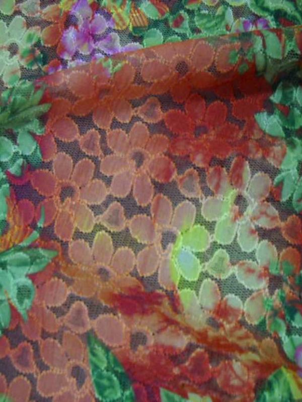 Dentelle lycra imprime fleurs