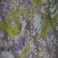 Dentelle resille lycra ton anis blanc violet