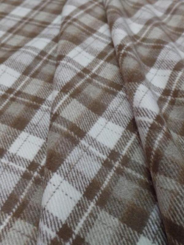 Drap de laine blanc cassé a carreaux ton marron
