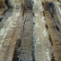 Filet faconne dentelle a bandes en velours ton beige marron
