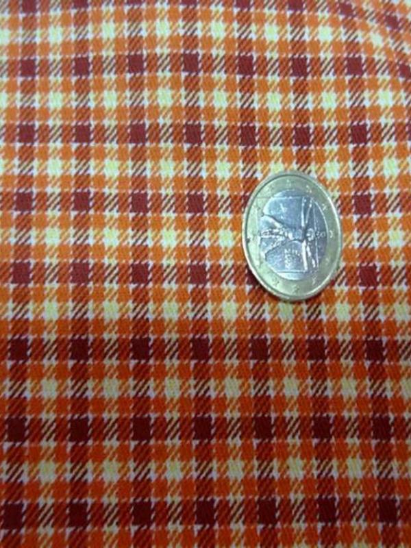 Gabardine a carreaux orange coton lycra 1