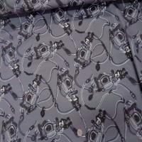 Gabardine grise coton lycra imprime ton gris