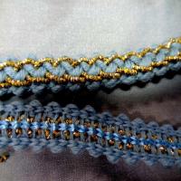 Galon de laine bleu avec fil lurex dore en 1 2 cm5