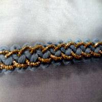 Galon de laine bleu avec fil lurex dore en 1 2 cm6