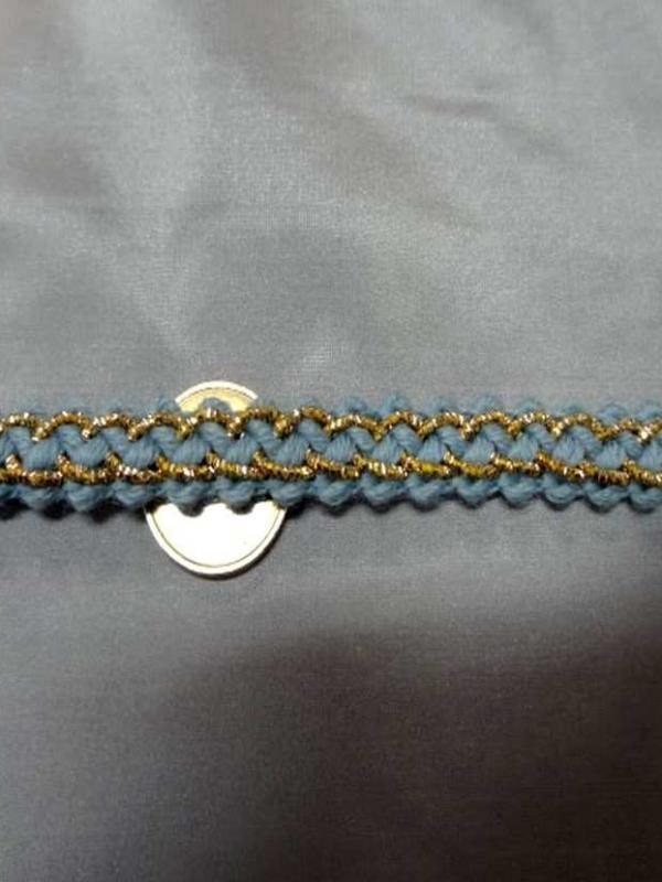 Galon de laine bleu avec fil lurex dore en 1 2 cm
