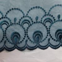 Galon de resille brode bleu canard en 26 cm