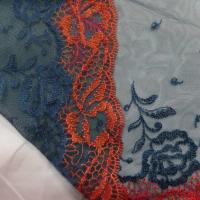 Galon de résille dentelle bleu canard et rouge vermillon en 24 cm de large