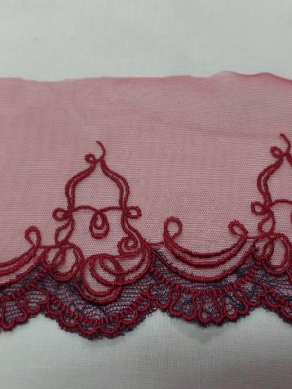 Galon de resille dentelle brode bordeaux en 12cm