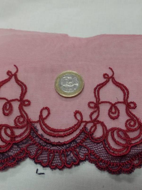 Galon de resille dentelle brode bordeaux en 12cm
