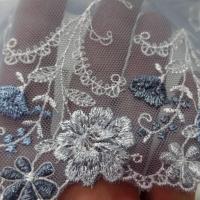 galon de résille dentelle gris bleu brodé blanc ,bleu en ligne