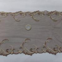Galon de résille dentelle marron brodé ton doré  en 18cm pas cher