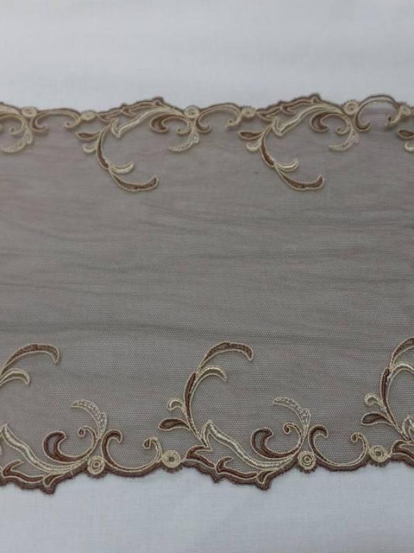 Galon de résille dentelle marron brodé ton doré  en 18cm