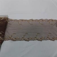 vente de Galon de résille dentelle marron brodé ton doré  en 18cm