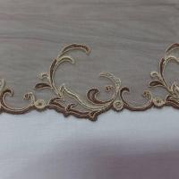 Galon de résille dentelle marron brodé ton doré 