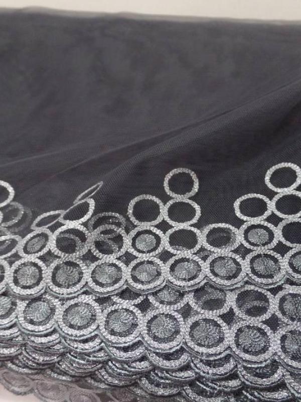 Galon de resille gris fonce brode lurex metal en 22cm1
